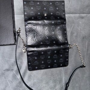 MCM Black Monogram Leather Bag with Silver Chain